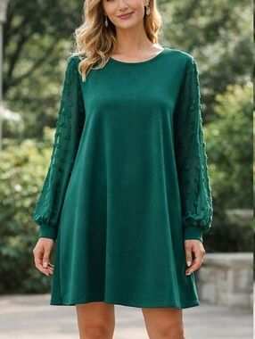 Shein Emerald Green Textured Sleeve Shift Dress – Size XL
